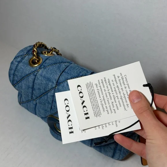 Coach Tabby Denim Brass Indigo Shoulder Bag 20 W/ Dustbag - Picture 8 of 10